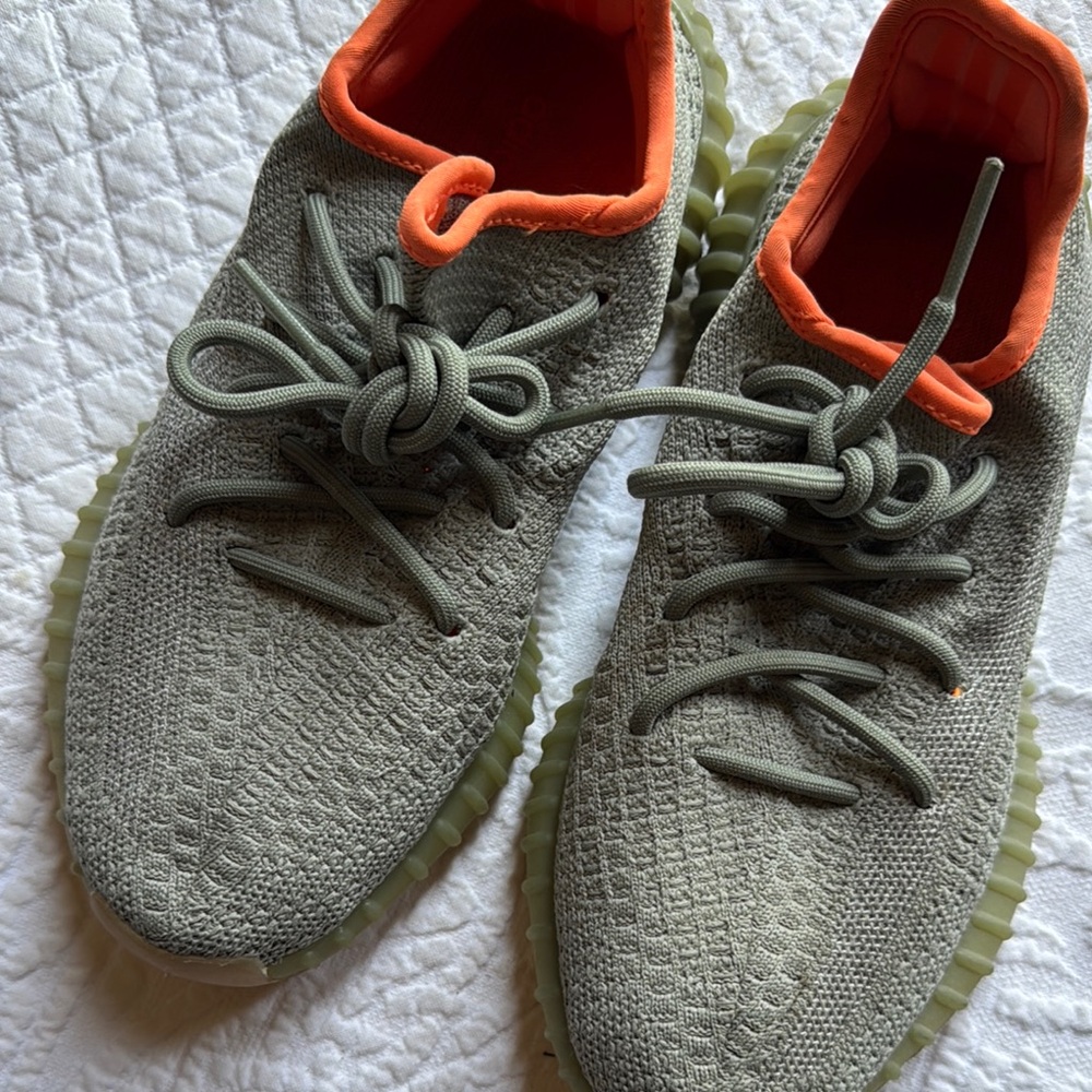Yeezy Orange and Gray Sneakers with Modern Knit Design